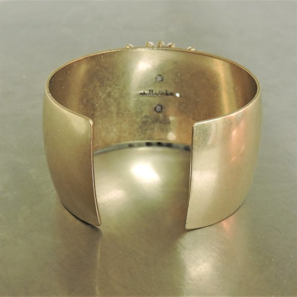 Boho Stella & Dot Statement Ivory Cabochons & Brass Cuff Bangle Bracelet - Picture 3 of 3